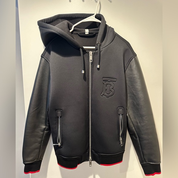 Burberry Alverton Neoprene & Leather Hooded Jacket in Black